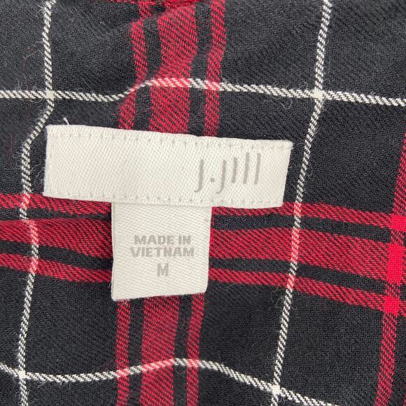 J. Jill Tunic Blouse Top Women's Size M Red Black Plaid Black Button Up - Picture 3 of 9